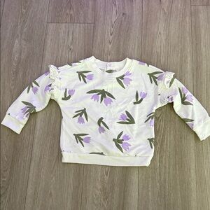 Cat & Jack Purple Floral Sweatshirt with Lace Trim